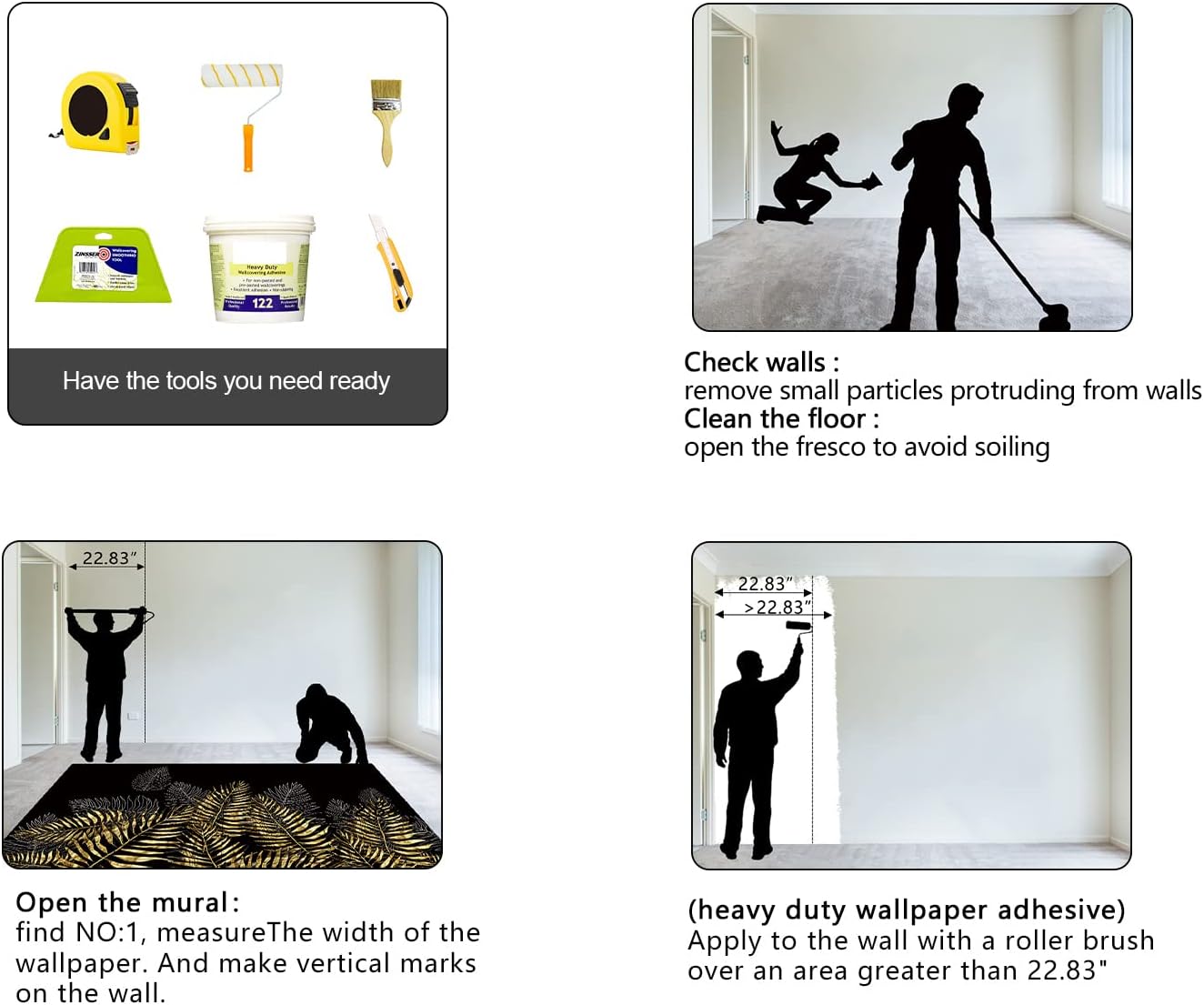 Black and Gold Leaf Mural Bedroom Tropical Botanical Wallpaper Room Plant Decor Living Room tv Background Large Wall Mural - 91"x65" (Not Peel and Stick)