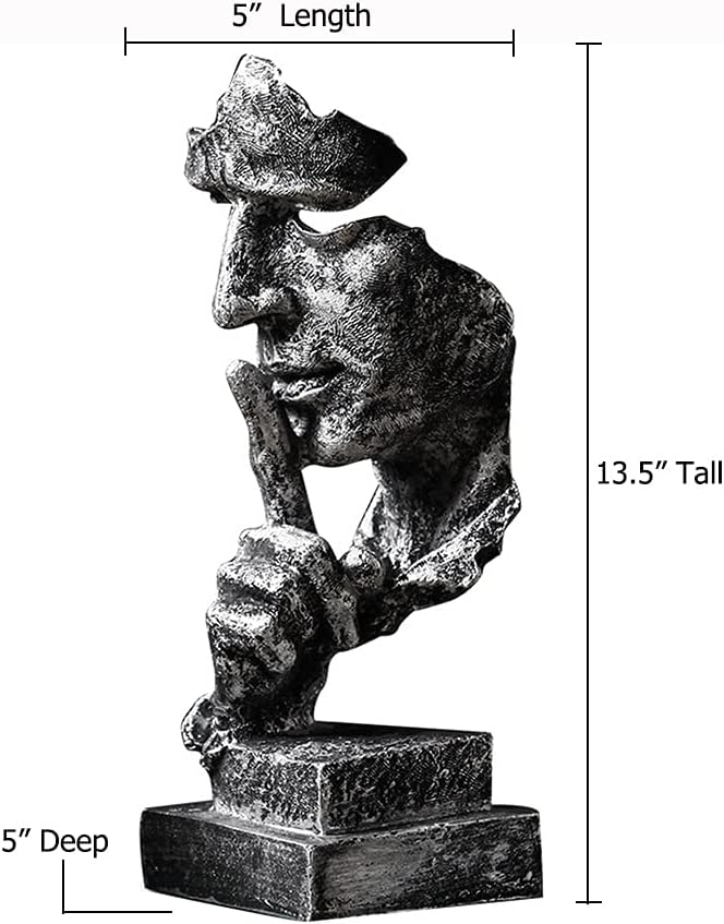 Silence is a Golden Statue Modern Mens Creative Office Home Room Decorations Sculpture Friends Bookshelf Decorative 4.7 x 4.3 x 13.18in(Silver) Modern Home Décor