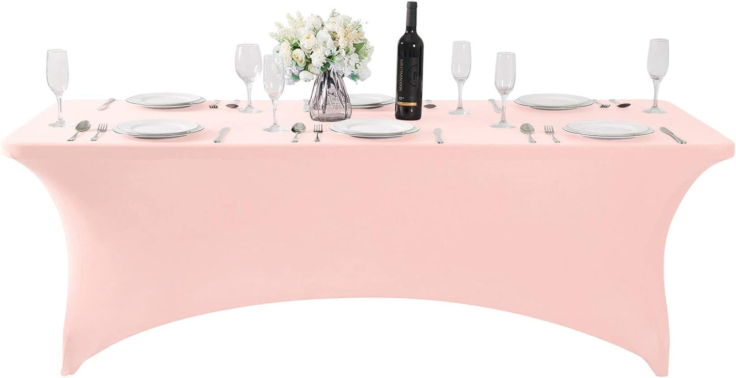 2Pack Spandex Table Cover for 8FT or 4ft or 6ft Table Universal Fitted Stretch Tablecloth for Party, Banquet, Wedding and Events-Blush Pink