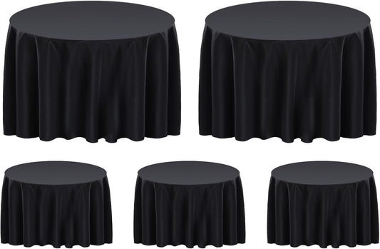 Surmente 132 inch Round Tablecloths -5 Pack Black Round Table Cloths, Polyester Fabric Table Covers for Wedding, Party, Banquet, or Restaurant