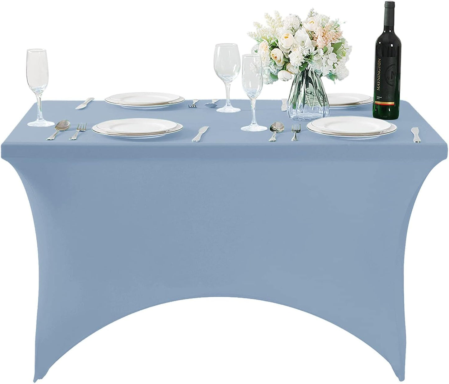 Spandex Table Cover for 4FT or 6ft or 8ft Table Universal Fitted Stretch Tablecloth for Party, Banquet, Wedding and Events-Dusty Blue
