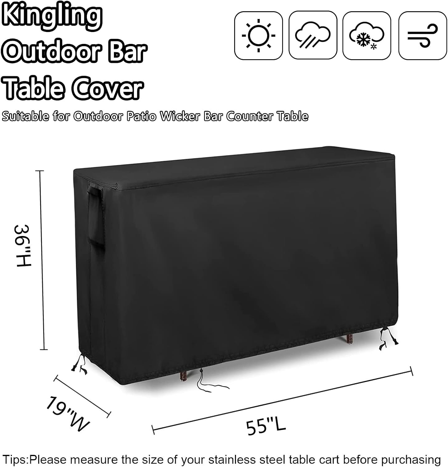 Kingling Outdoor Table Cover for Outdoor Bar Table, 55 Inch Waterproof Patio Bar Table Cover for Outdoor Prep Tables - 55''L x 19''W x 36''H