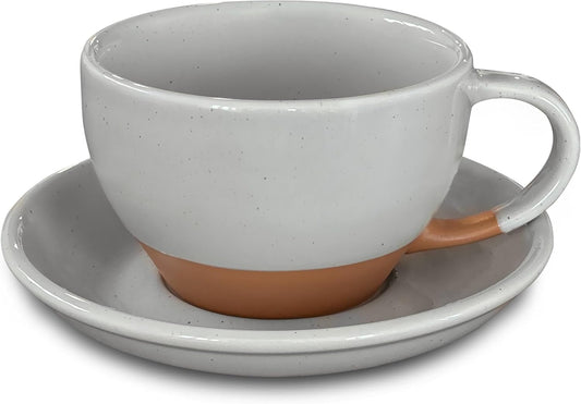 Mora Ceramic Latte Art Mug With Saucer - 10.5 oz, Round Bottom For Perfect Pours - Cafe Cups for Cappuccino, Espresso, Coffee, Tea etc - Porcelain Set for Baristas, Great Gift - Earl Grey