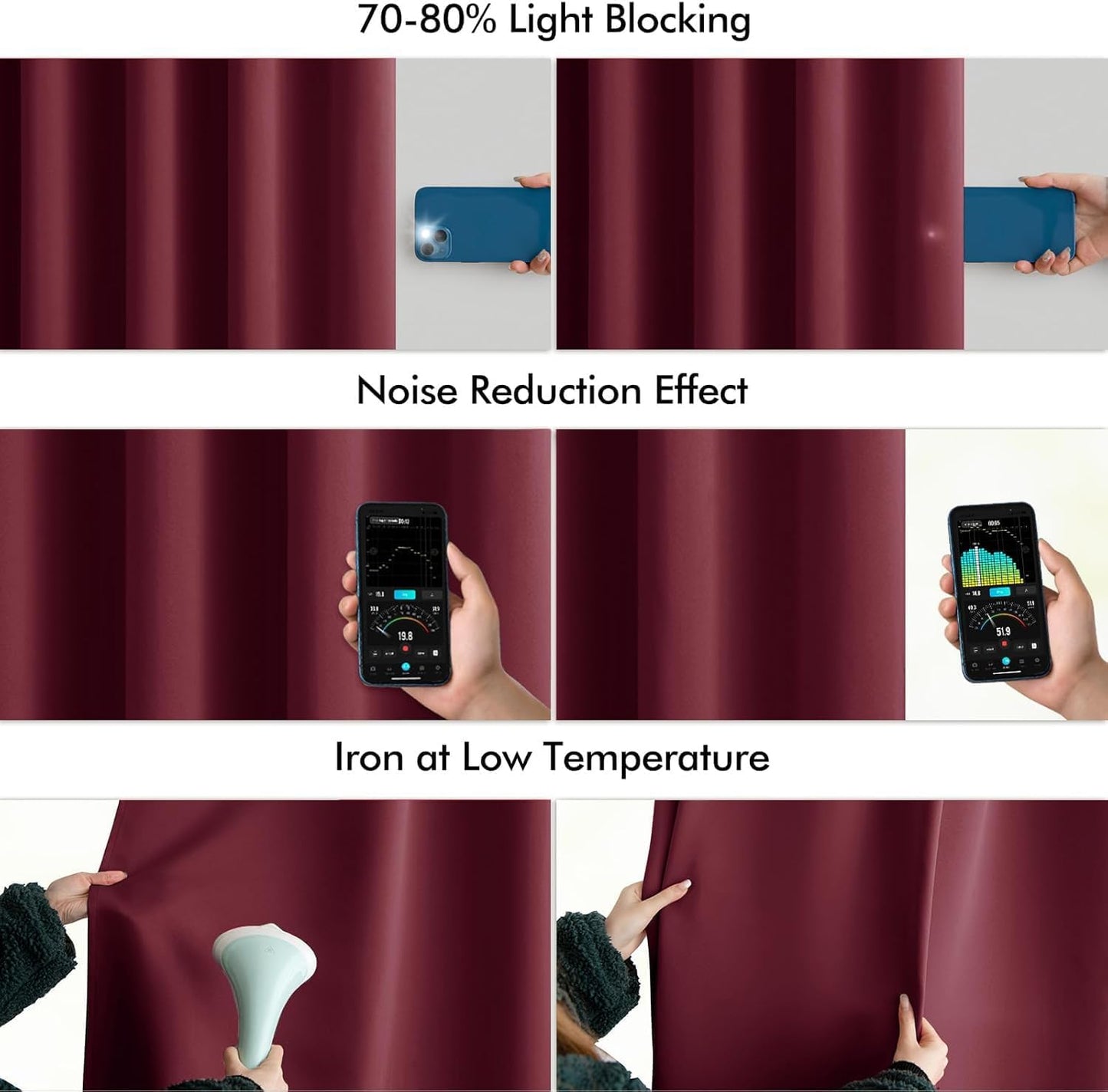 MIULEE Wine Red Back Tab Blackout Curtain 96 Inch Long 2 Panels Set for Bedroom, Rod Pocket/Pinch Pleat Thermal Insulated Living Room Darkening Pleated Light Blocking Floor to Ceiling Drape