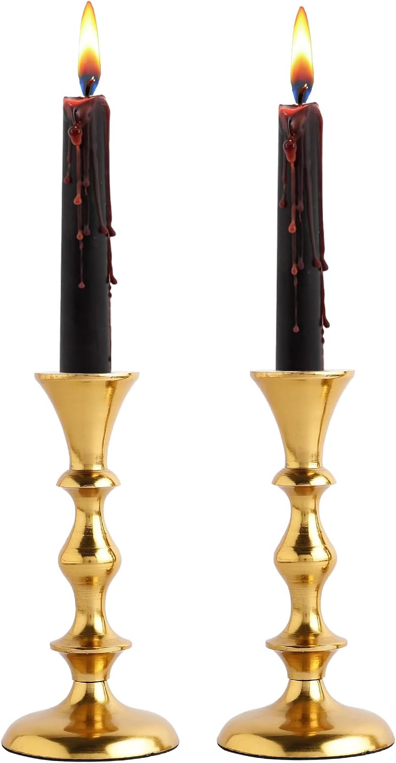 Rely+ Gold Candle Holders Set of 2 Decorative Centerpiece Table Candlesticks Holders for Taper Candles Home Decor Easter Candle Holders for Dinner Party Wedding Decorations