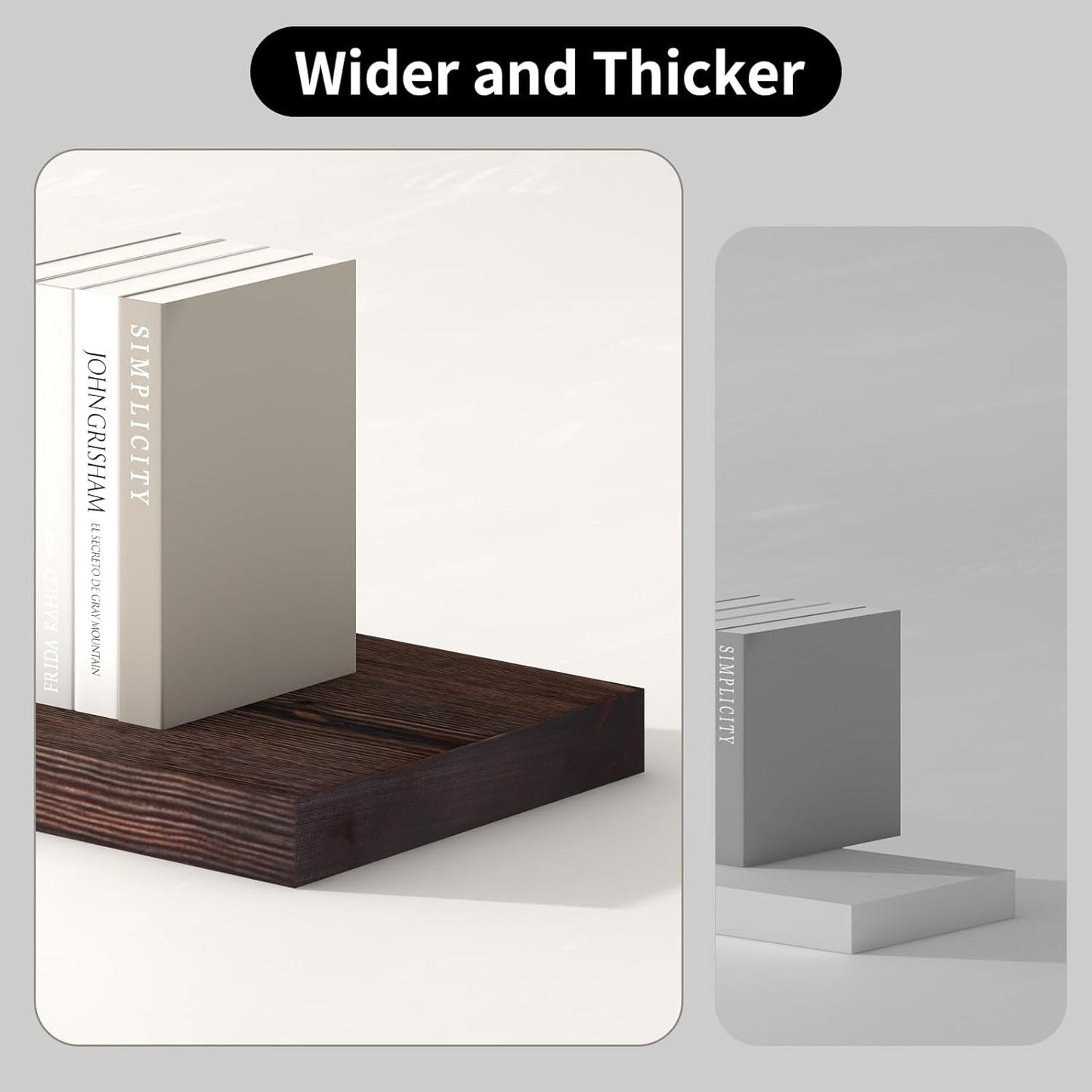 SAUMONIERES Floating Shelves 8 Inch Deep Solid Wood Wide Wall Shelf Set of 1 Wall Mounted for Bedroom Bathroom Living Room Kitchen, 48 Inch Walnut