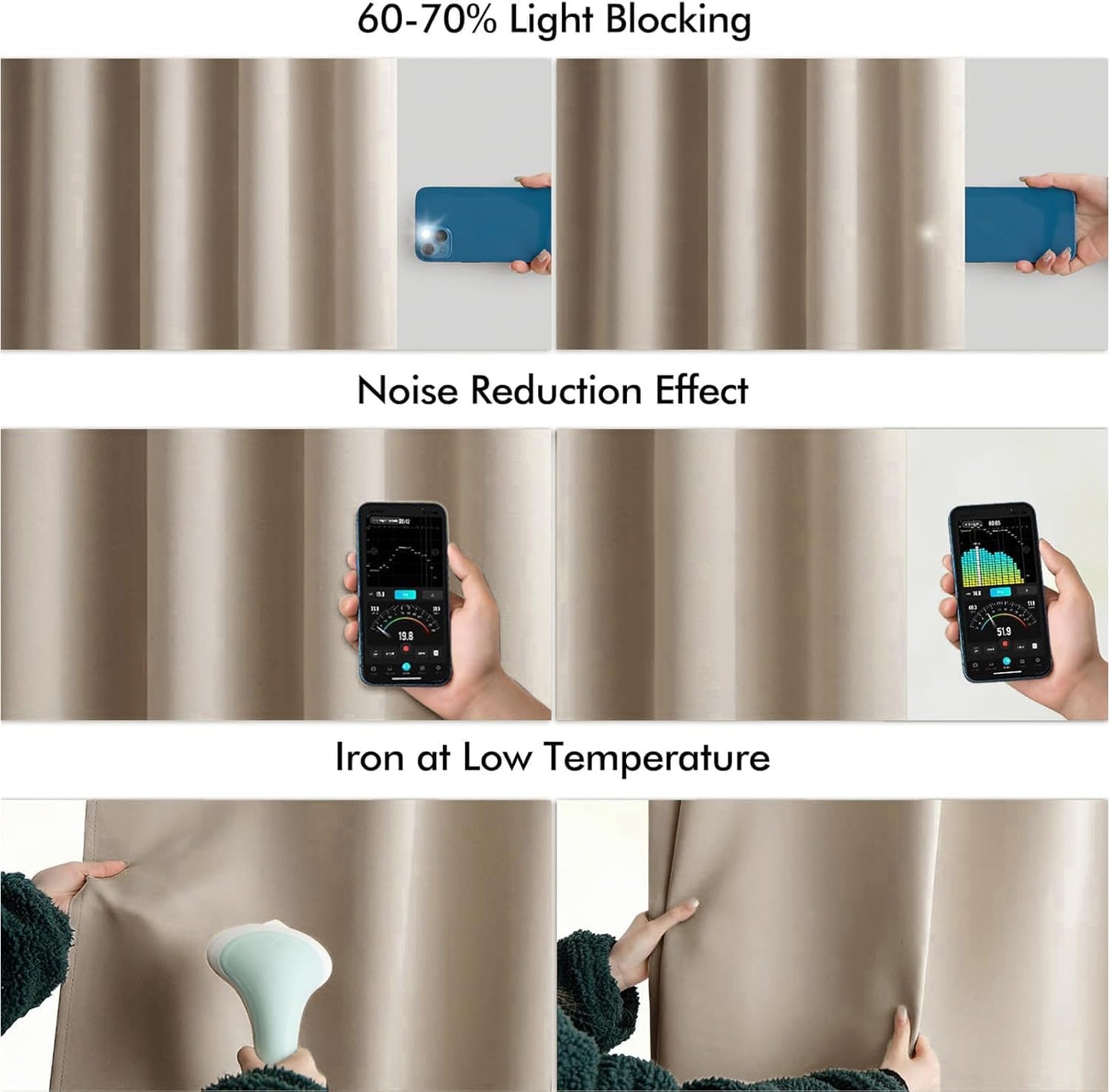 MIULEE Taupe Back Tab Blackout Curtains 90 Inches Long 2 Panels Set for Living Room Bedroom Privacy, Rod Pocket/Pinch Pleat Thermal Insulated Room Darkening Pleated Light Blocking Drapes