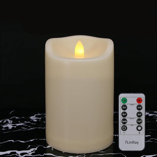 Large Outdoor Waterproof Flameless Candles with Remote and Timers, Battery Operated LED Flickering Pillar Candles, Long-Lasting, Ivory Plastic, D 4" x H 6", 1 Pack