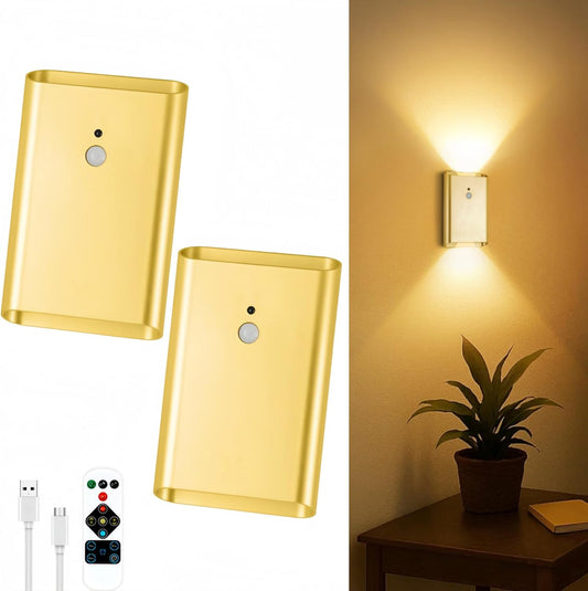 Battery Operated Wall Sconce Set of 2: 5000mAh Rechargeable Motion Sensor Night Light Indoor, 3CCT Dimmable Wireless Wall Lights Magnetic LED Up and Down Wall Lamp for Bedroom Closet Stair, Gold