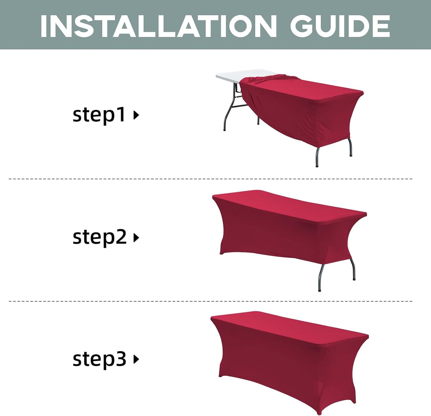 CWK 8FT Waterproof Stretch Spandex Table Cover for Rectangular Tables - Elastic Fitted Tablecloth for Folding Tables,Wrinkle Resistant Table Cloth for Parties, Weddings, Banquets & Events(Apple Red)