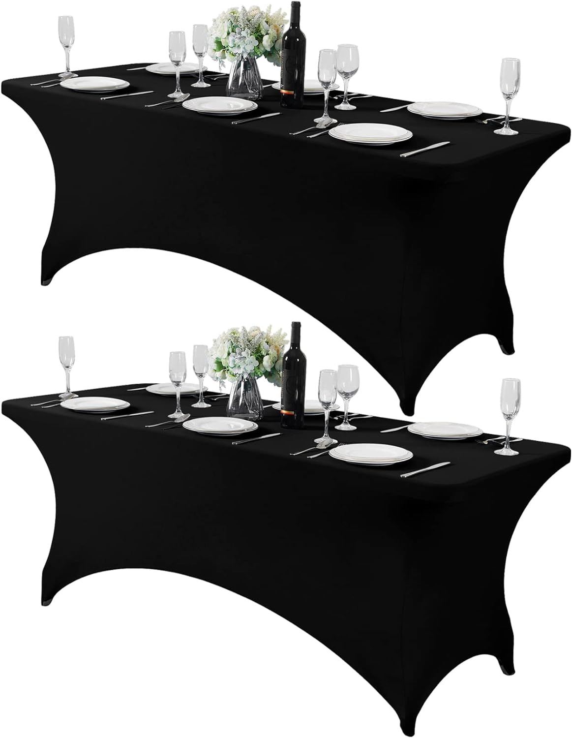 2Pack Spandex Table Cover for 6Ft or 4fT or 8ft Table Universal Fitted Stretch Tablecloth for Party, Banquet, Wedding and Events-Black