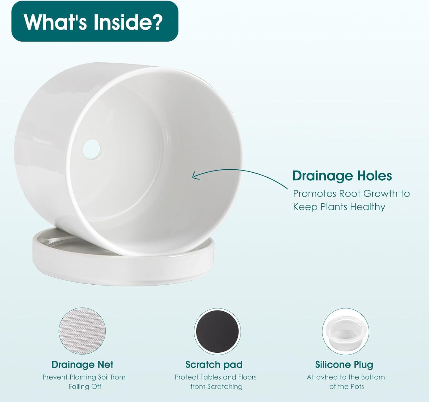 vancasso Ceramic Plant Pots, 8.25 Inch Ceramic Pot for Plants, Planters Pots for Indoor Plants with Drainage Holes, Flower Pot for Indoor House Plant, White