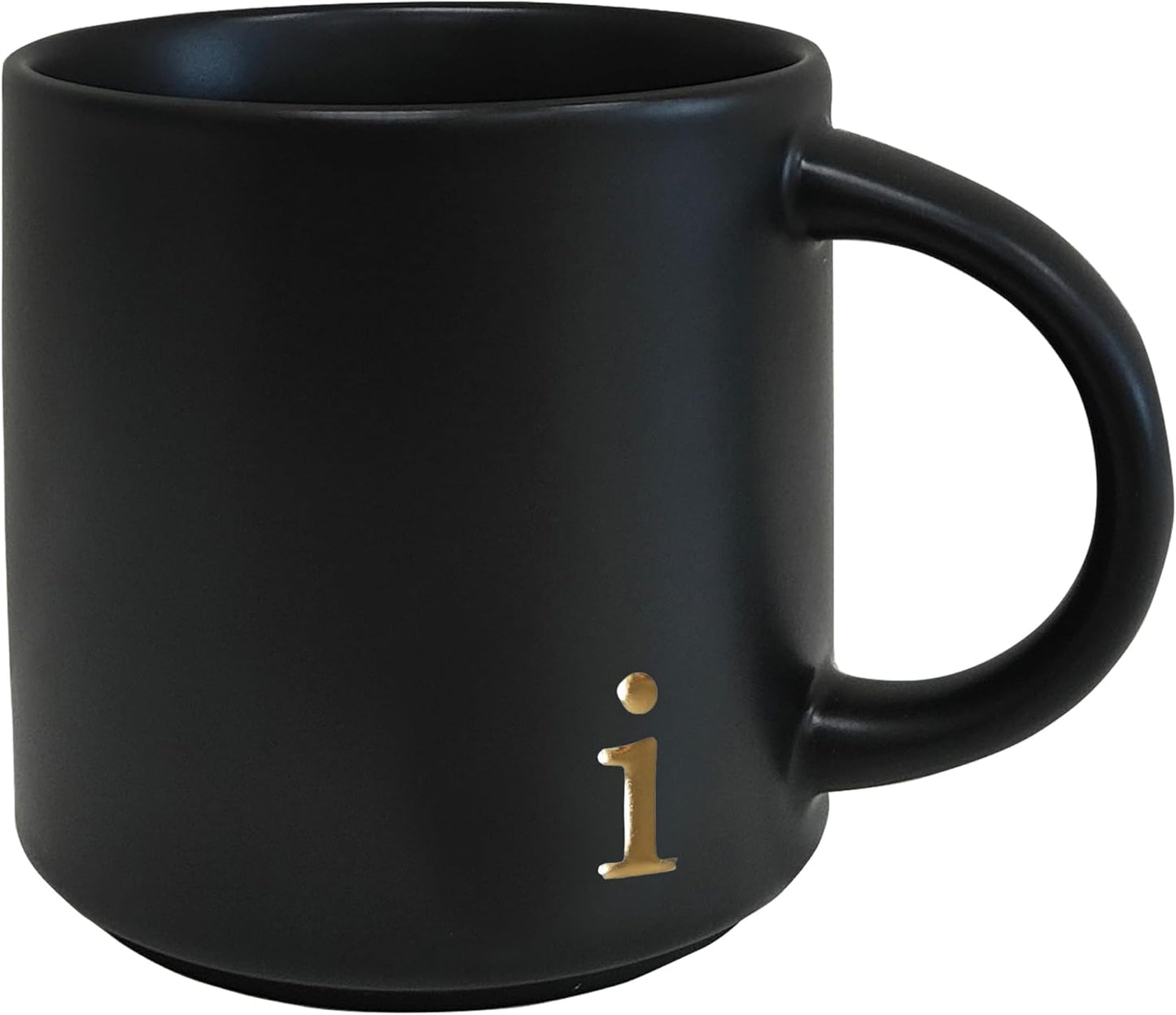 COLLECTIVE HOME - Black Monogram Ceramic Mugs, 15 oz Golden Initial Coffee Cups, Elegant Alphabet Tea Mugs, Personalized Halloween Mug with Gift Box, Perfect for Office and Home Décor (i)