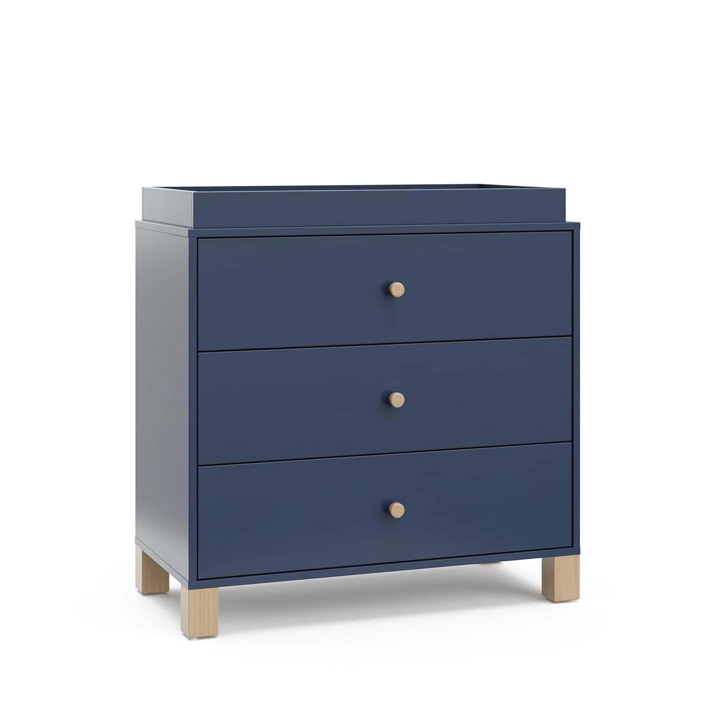 Storkcraft California 3-Drawer Chest with Removable Changing Topper (Midnight Blue with Driftwood) – GREENGUARD Gold Certified, Interlocking Drawer System, Pre-Installed Tracks, Easy Assembly