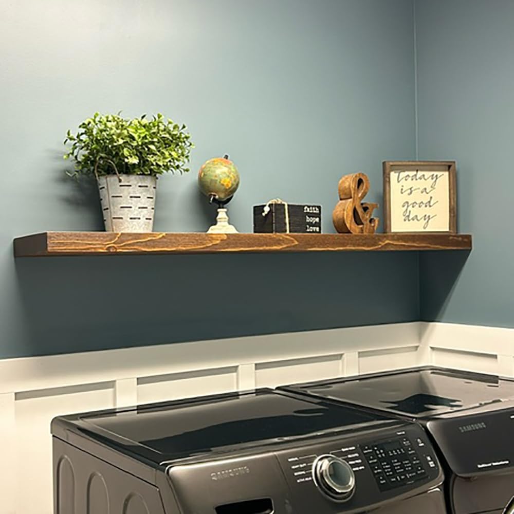 joelsantiques 54 Inch Wooden Floating Shelves for Wall - 54x8x2 in - Made of Natural Wood - Heavy Duty Rustic Wall Shelves for Bedroom - Perfect for Living Room, Kitchen - Medium Brown