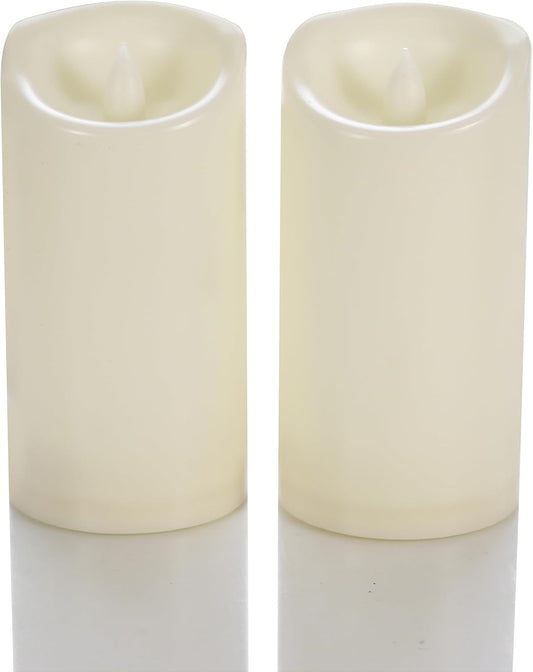 CANDLE CHOICE Waterproof Outdoor Battery Operated Flameless Candles with Timer Flickering Plastic Resin Electric LED Pillar Lights for Lantern Patio Garden Wedding Party Decorations 3x6 Inches 2 Pack