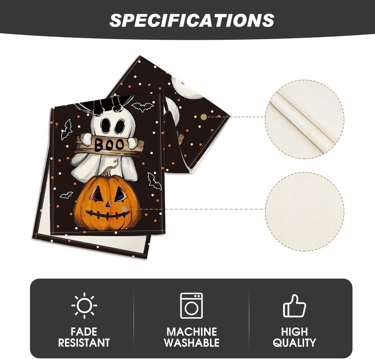 Artoid Mode Polka Dot Ghost Pumpkin Cat Boo Halloween Table Runner, Bat Seasonal Fall Kitchen Dining Table Decoration for Home Party Decor 13x108 Inch