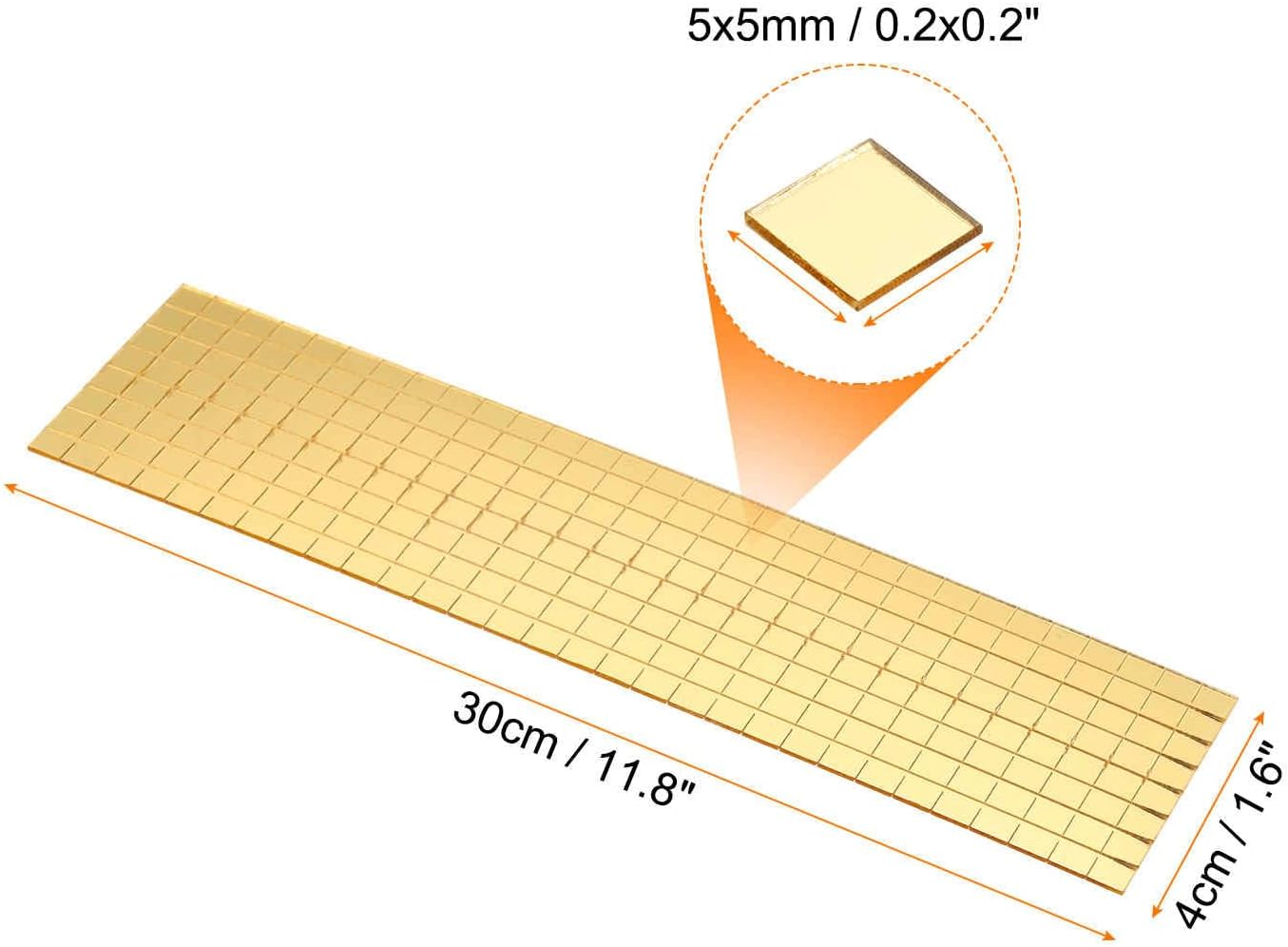 HARFINGTON 10 Sheet 4800 Pieces Self Adhesive Mirror Mosaic Tiles 5x5mm Small Square Mirror Tiles Sticker Disco Ball Stickers Mini Glass Tiles for DIY Craft Party Home Decoration, Gold