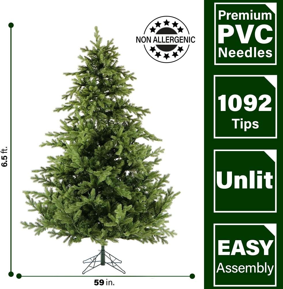 Fraser Hill Farm 6.5-Ft. Foxtail Pine Artificial Christmas Tree with Stand and No Lights, Unlit Foldable Fake Tree with Realistic Foliage for Home Decoration