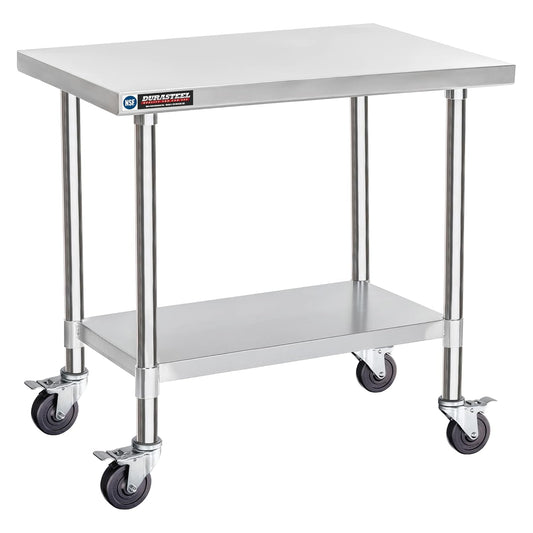 DuraSteel 24x36 NSF Stainless Steel Cart - Heavy Duty Rolling Food Prep Table with Undershelf - Metal Utility Cart for Commercial Restaurant Kitchen, Laundry, Outdoor Portable BBQ Grill