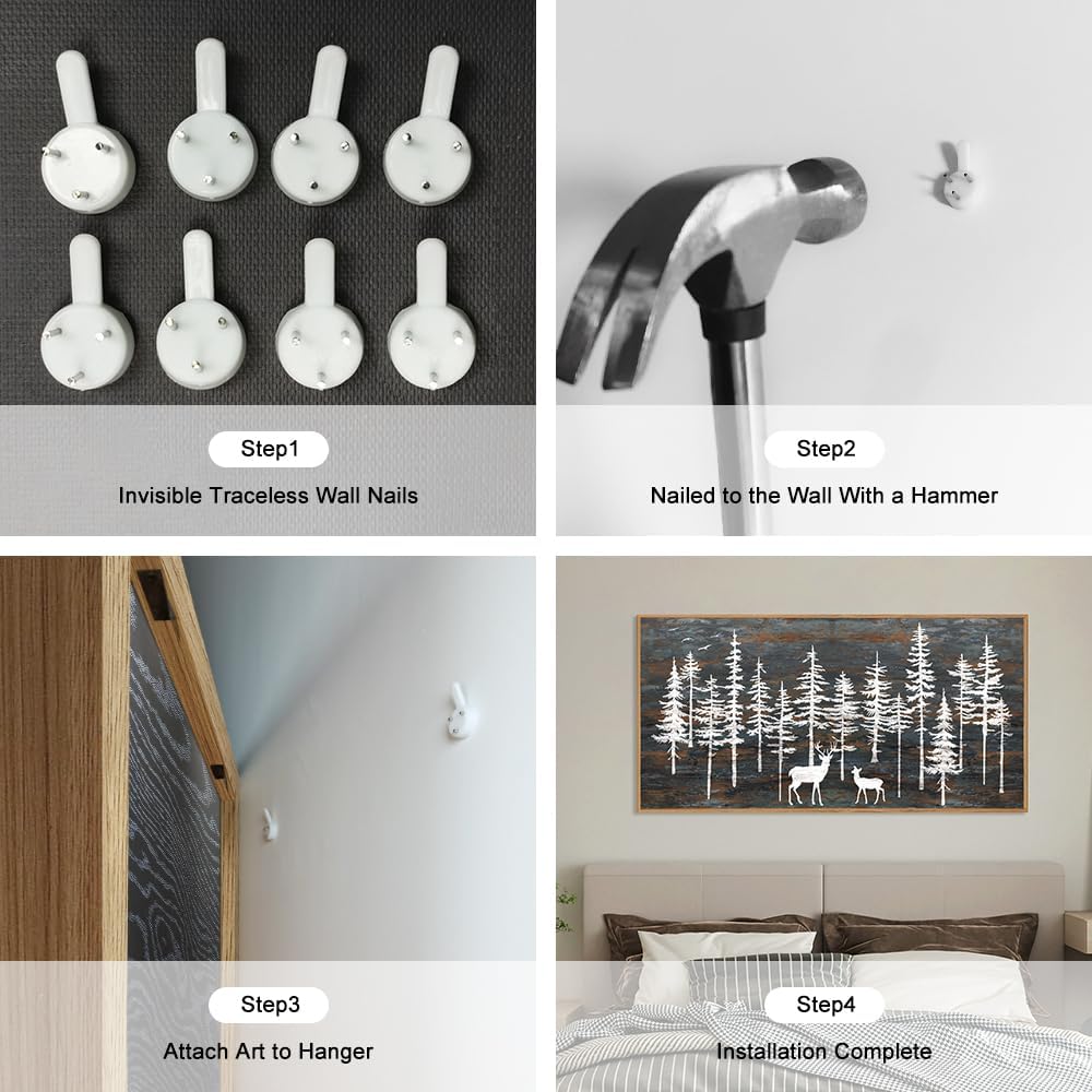 Modern White Forest Framed Canvas Wall Art Set, Minimalist Woodland Art Painting, Retro Tree Landscape Wall Decor, Wildland Deer Artwork for Living Room, Dining Room, Office - 20"x40"