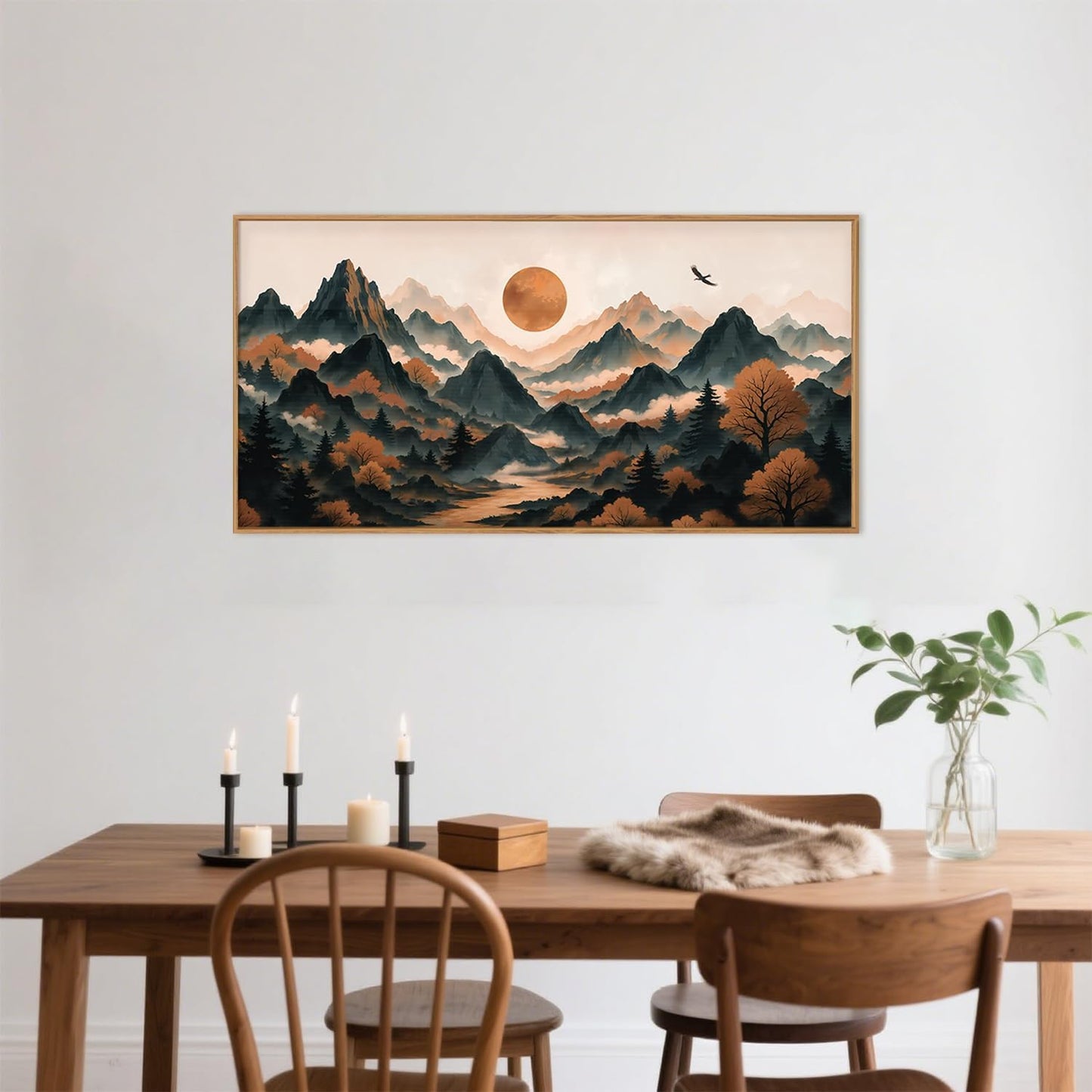 Large Boho Mountain Framed Canvas Wall Art Set, Brown Ridge Landscape Wall Decor, Pine Tree Scenery Wall Painting, Abstract Wilderness Art Print for Living Room, Bedroom, Office - 20X40