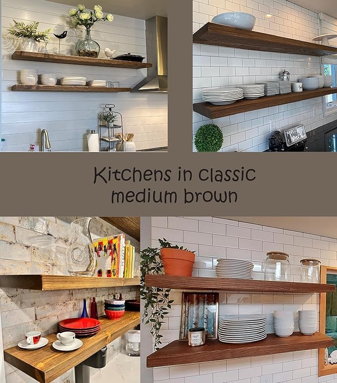 Joel's Antiques 42 Inch Wooden Floating Shelves for Wall - 42x12x2 in - Made of Natural Wood - Long Heavy Duty Rustic Wall Shelves for Bedroom - Perfect for Living Room, Kitchen - Medium Brown