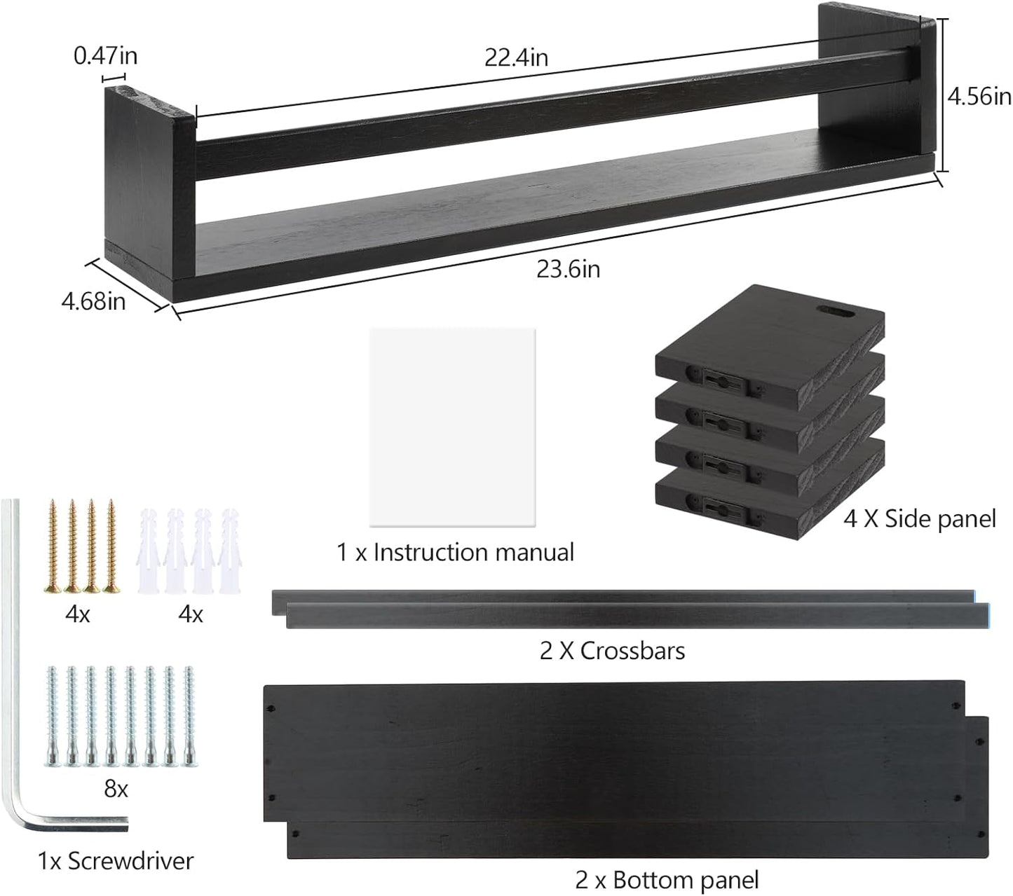 Gneric Floating Shelves for Wall, Black Nursery Book Shelves, 23.6 inch Kids Bookshelf, Wall Shelves for Living Room Bedroom Decor,Kitchen Spice Rack,Bathroom Storage Rack