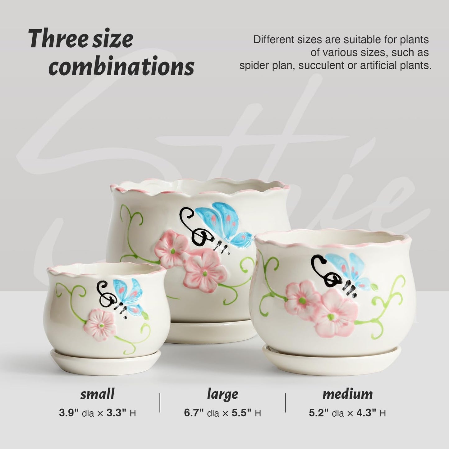 Ceramic Plant Pots with Drainage Holes and Saucers, Round Flower Pots for Indoor Plant, 3.9/5.2/6.7 Inches Flower Large Planters Set of 3