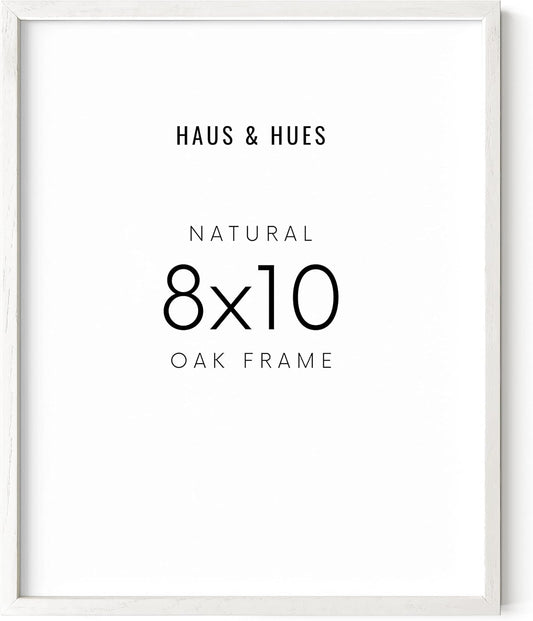 HAUS AND HUES 8x10 Inch White Picture Frame Set of 1 - Wood Picture Frame White Art Frame, White Wooden Picture Frame White Wood, 8x10 Picture Frame Wood, White Frame 8x10 (White Oak Frame)