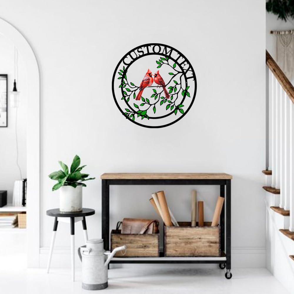 Personalized Name Garden Cardinal Metal Signs, Custom Family Name Outdoor Indoor Wall Decorations, Wall Art for Mom Sister Grandma Dad, Housewarming Gift Birthday Retirement