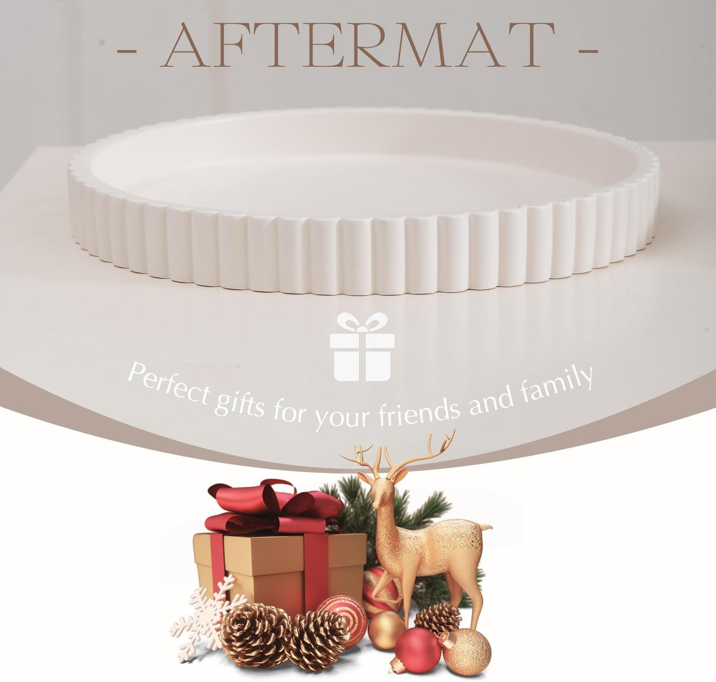 Decorative Tray for Coffee Table, Living Room, Side Table, 2 Packs 11" White Round Concrete Home Decor Serving Trays for Accent Table, Console Table