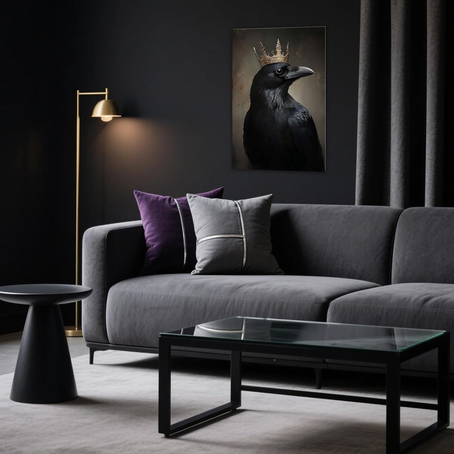 OAAPITI Raven King Wall Art Mysterious Black Bird Painting Dark Gothic Animal Canvas Print for Living Room Bedroom Home Office Inspirational Decor(Artwork-8,12"x18")