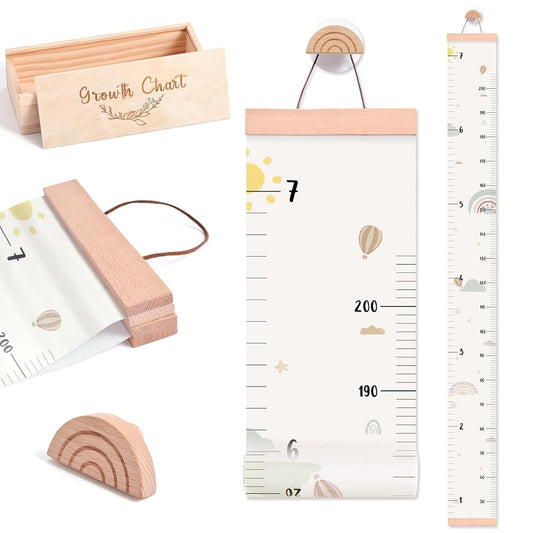 Growth Chart for Wall 7 Ft Height Chart with Keepsake Box & Hook Waterproof Canvas Measure Wall Ruler Removable Neutral Nursery Wall Decor for Baby Kids Toddlers