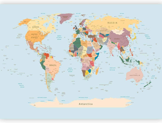 artgeist Wall Mural World Map 193x138 in - XXL Peel and Stick Self-Adhesive Wallpaper Removable Large Sticker Foil Wall Decor Print Picture Image Design Map of The World k-B-0001-a-c