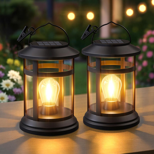 Solar Lanterns Outdoor Waterproof: 2 Pack Hanging Solar Lights for Outside Patio Porch Garden Tabletop Decor - Bright LED Warm White Solar Powered Lighting - 2025 Gardening Lovers Mom Gifts