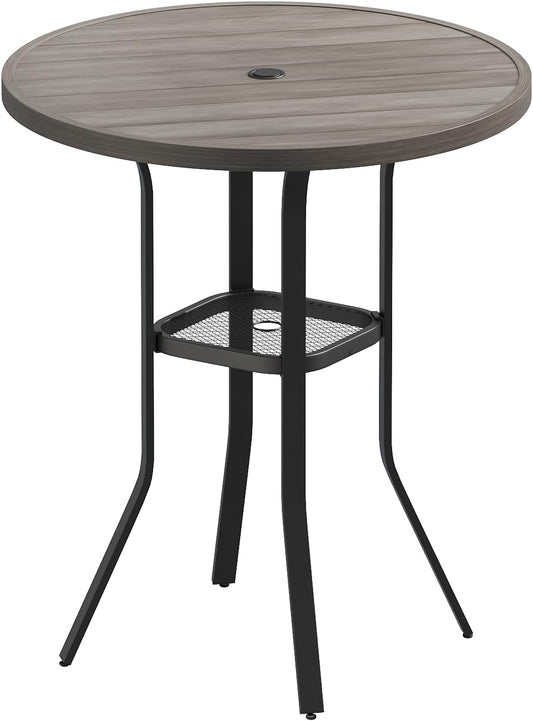 VICLLAX 35.5" Round Outdoor Bar Table, Bar Height Patio Table with Adjustable Umbrella Hole for Balcony, Grey Wood-Like