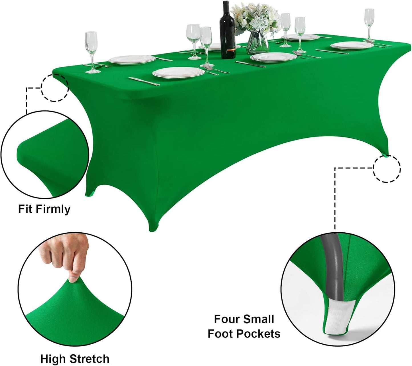 SuperO 2Pack Waterproof Spandex Table Cover for 6FT Table Universal Fitted Stretch Tablecloth for Party, Banquet, Wedding and Events-Emerald