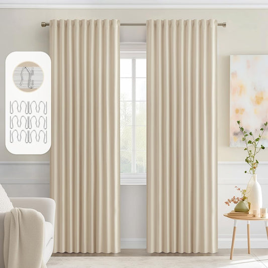 MIULEE Back Tab Cream Beige Curtains 84 Inch Length 2 Panels Set for Living Room Bedroom, Ivory Rod Pocket/Pinch Pleated Light Blocking Thermal Insulated Room Darkening Blackout Curtain 84 Inches Long