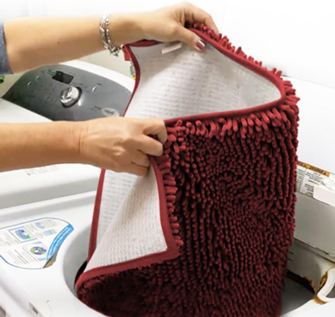 Muddy Mat® 4-Piece Red Medium 30"X19" AS-SEEN-ON-TV Highly Absorbent Microfiber Door Mat, Bath Mat and Pet Rug, Non Slip Thick Washable, Soft Chenille for Kitchen Bathroom Bedroom Indoor and Outdoor
