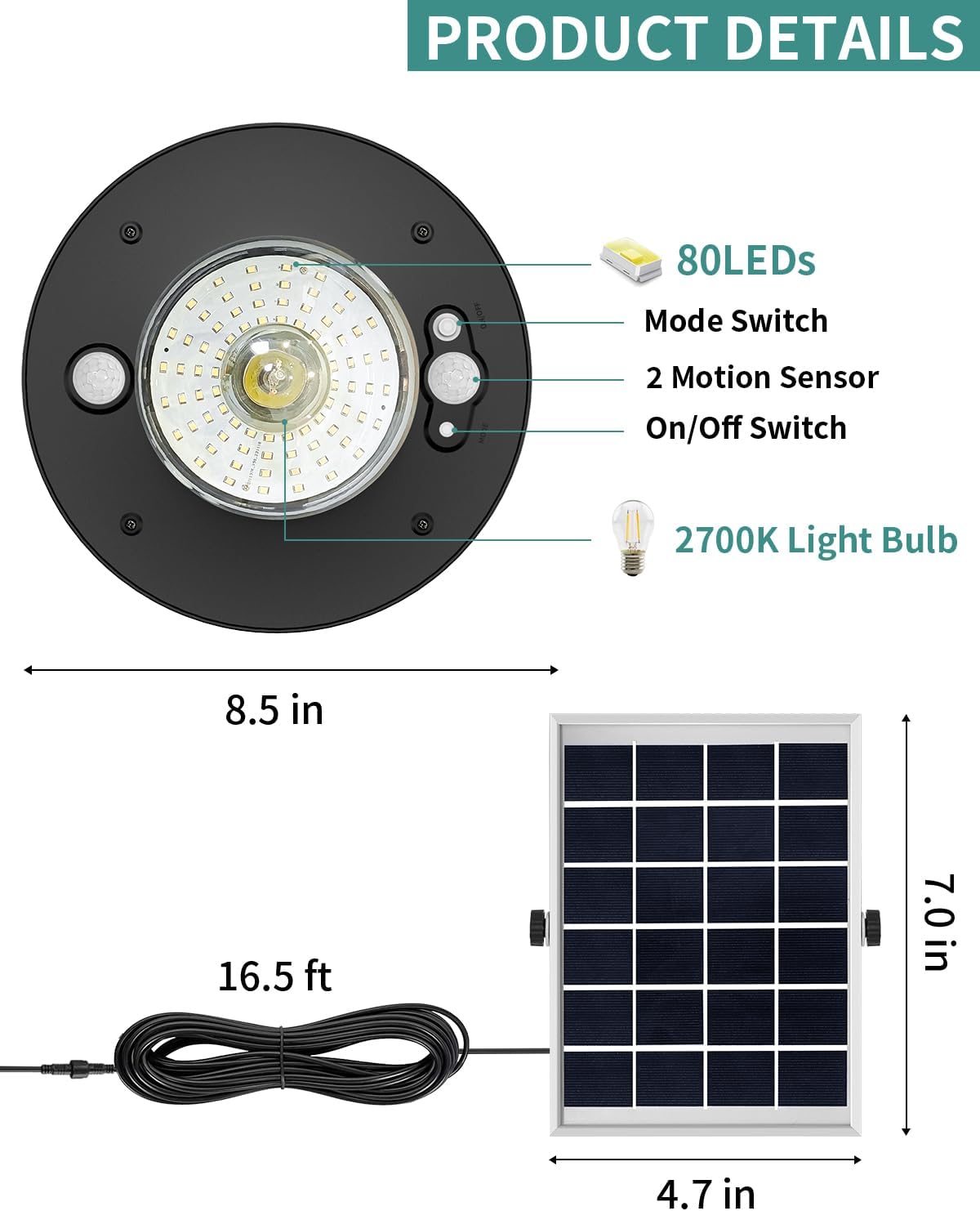 Solar Shed Light Outdoor Indoor 3000LM Solar Lights Daytime Available with Remote Control, Double Motion Sensor & 5 Lighting Modes, Solar Indoor Lights for Gazebo, Shed, Garage, Barn