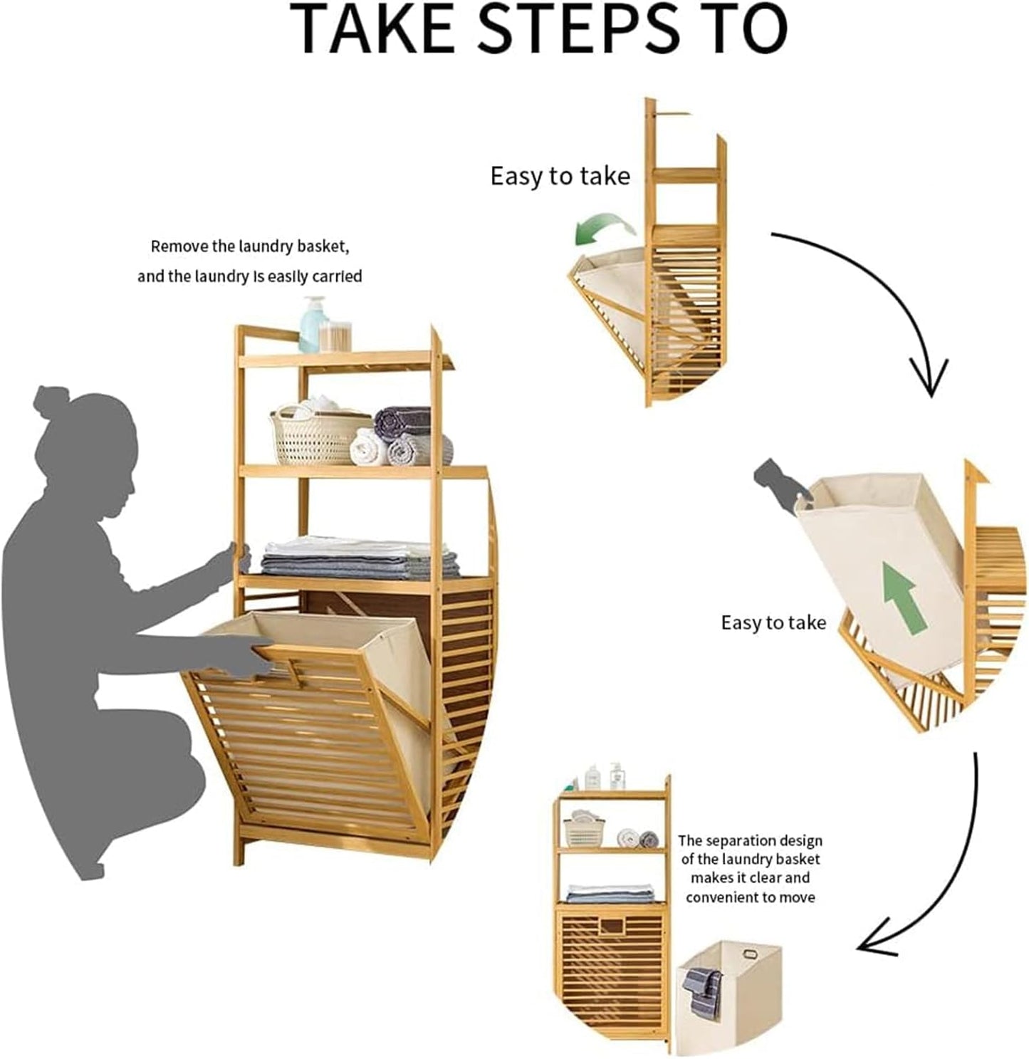 Laundry Hamper with 3 Tier Shelves & Tilt Out Basket, Laundry Baskets Organizer Hampers Bathroom Storage Shelf for Laundry Room, Bathroom, Guest Room (3-Tier Small)