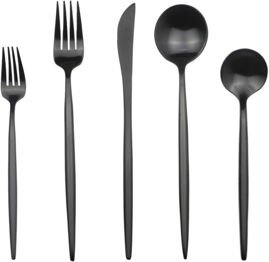 20-Pieces Luxury Black 18/10 Stainless Steel Flatware Set, Matte Finsh, Service for 4