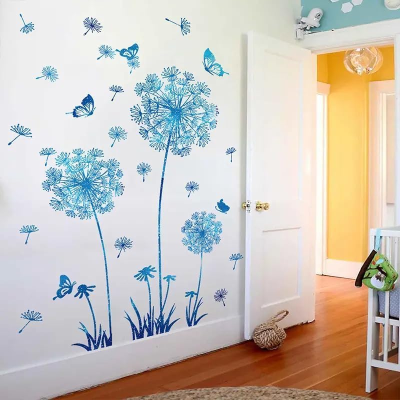Hello Spring Summer Window Cling Sticker Flowers, and Butterfly Window Stickers, Spring and Summer Decor, Home, Shop, and Party Window Glass Display Stickers (Blue)