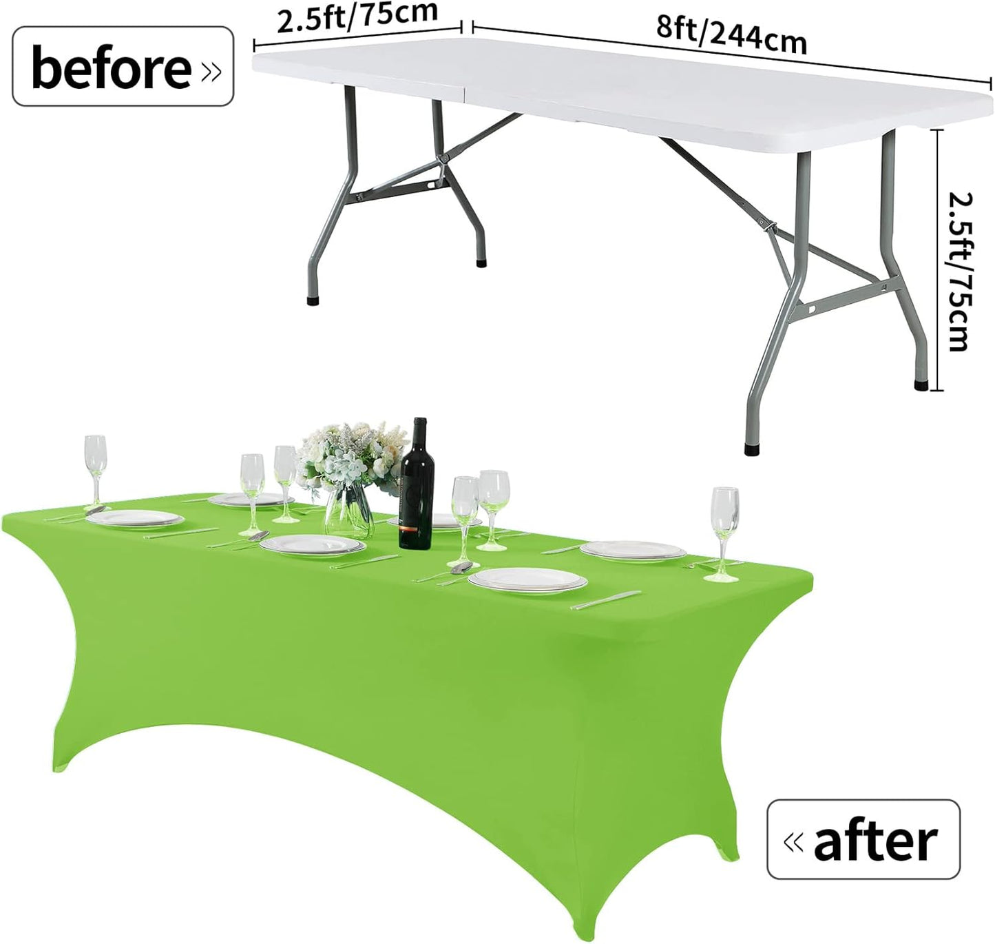 Spandex Table Cover for 8FT or 4ft or 6ft Table Universal Fitted Stretch Tablecloth for Party, Banquet, Wedding and Events-Apple Green