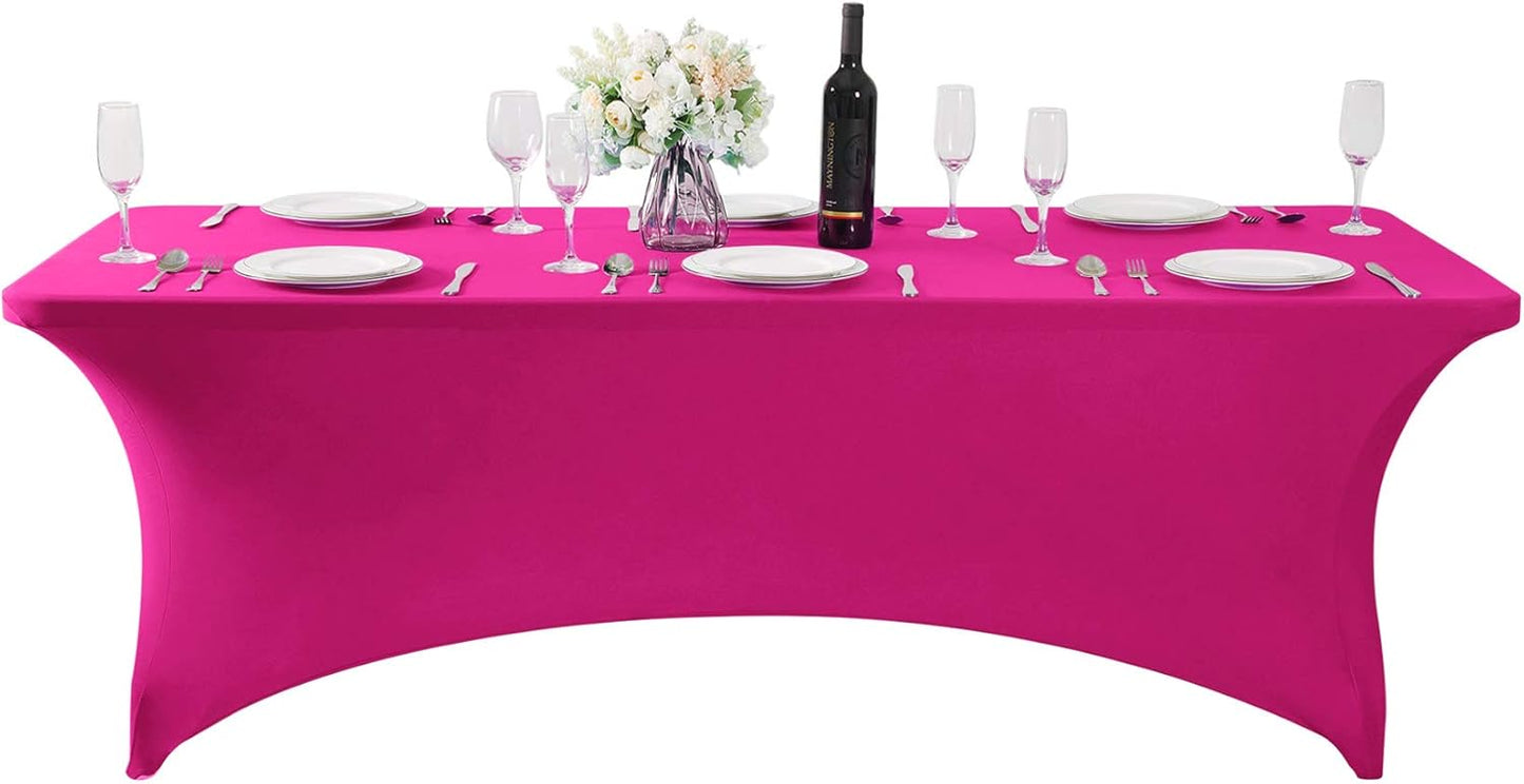 SuperO Waterproof Spandex Table Cover for 8FT Table Universal Fitted Stretch Tablecloth for Party, Banquet, Wedding and Events-Fuchsia