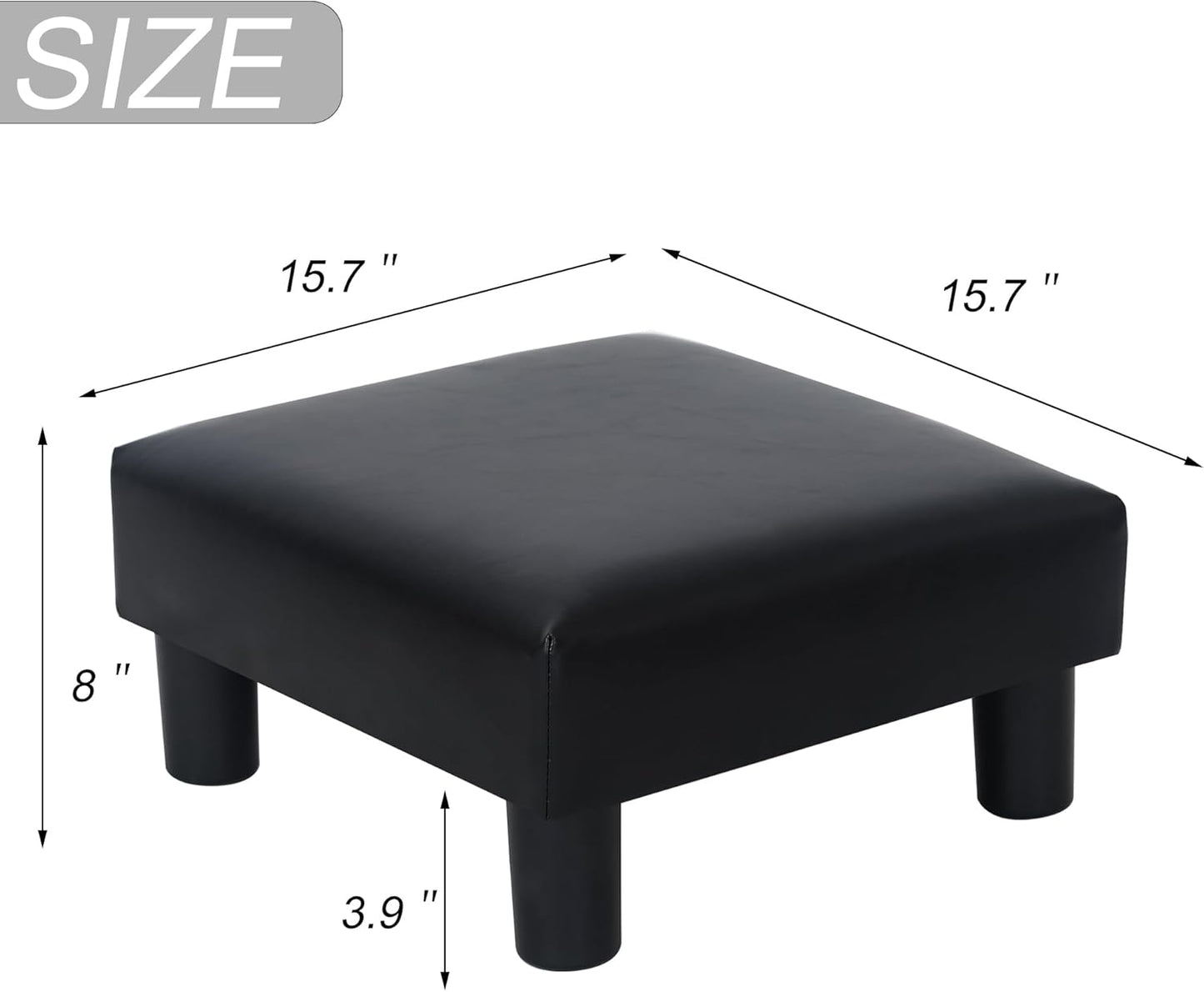 Joveco Small Footstool Ottoman, PU Leather Square Upholstered Footrest with Plastic Legs, Under Desk Foot Stools for Living Room Bedroom Office, Black