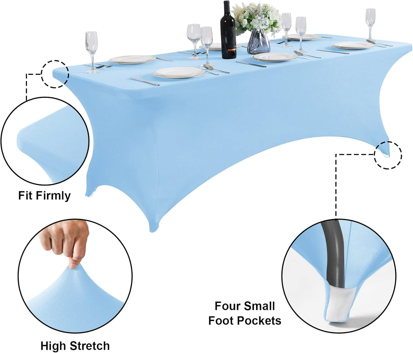 SuperO Waterproof Spandex Table Cover for 6FT Table Universal Fitted Stretch Tablecloth for Party, Banquet, Wedding and Events-Blue Mist