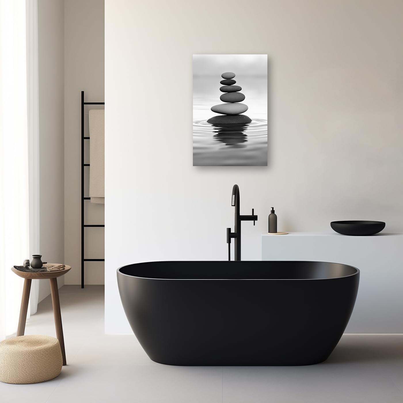 DOARTDO Zen Picture Wall Decor Black and White Zen Stone Canvas Wall Art Spa Stone Picture Print Bathroom Yoga Room Decor Frame (16.00" x 24.00", Zen Stone - 2)