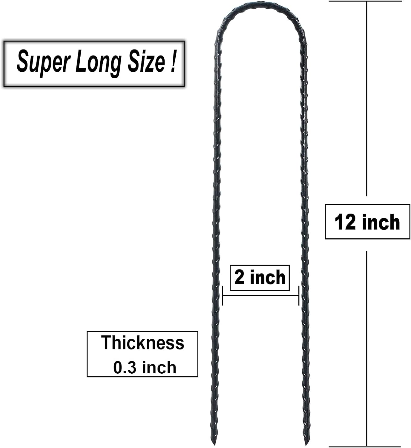 DTANX 12 Pack 12 Inch Rebar Stakes Heavy Duty Trampoline Anchors, Garden Stakes Tent Stakes Steel Ground Anchors, Black